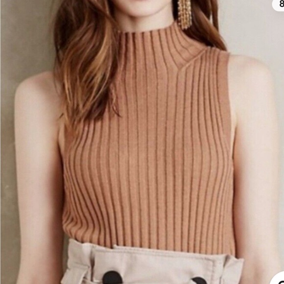 Anthropologie MOTH Wide Ribbed Wool Blend Mockneck Tank - Picture 1 of 8